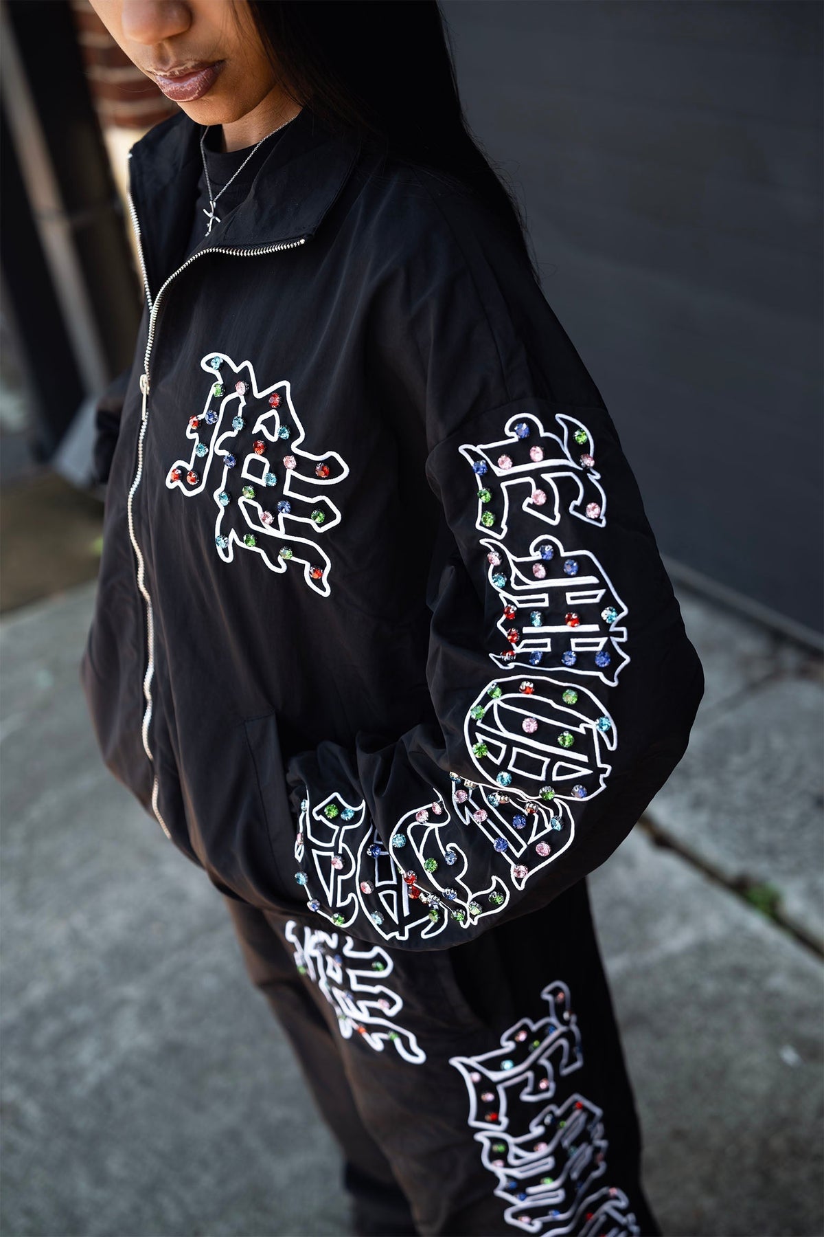 Mixed Emotion “ME” Rhinestone Nylon Jacket