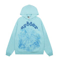 Sp5der Light Blue Pullover Hoodie with Large Front Web Graphic and Arched Logo